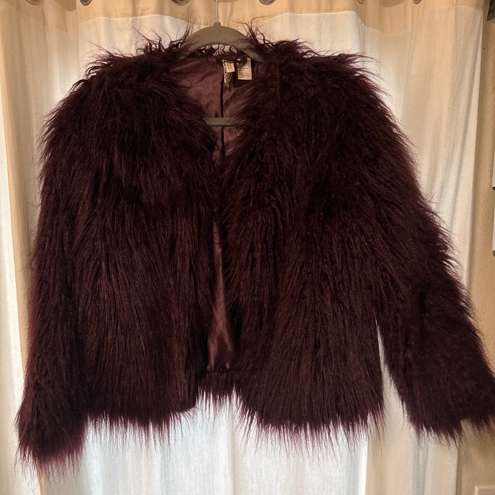 Furry burgundy coat